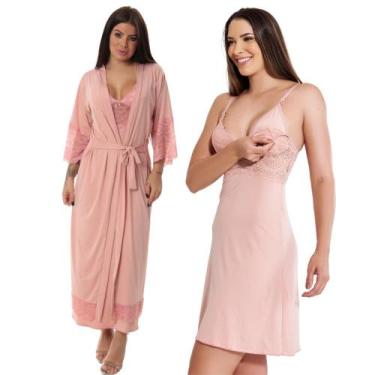 Imagem de Kit Robe Noiva Roupão Camisola Amamentação Curta Maternidade - ALTIE, 