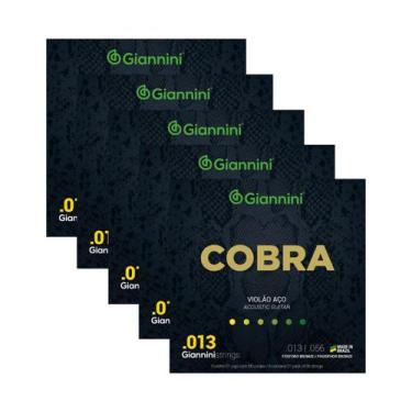 Imagem de Kit 5 Encordoamento Violão Giannini Aço Cobra GEEFLXF Fósforo Bronze 0