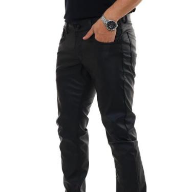 Imagem de Calça Masculina Sarja Resinada Preta Brilhosa Confortável - Lilih-Leon