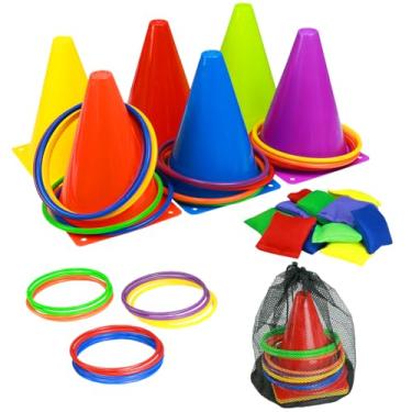 Imagem de UUBEMM jogos de arremesso de anel, carnaval, jogos de quintal ao ar livre para crianças, cones de plástico macio, sacos de feijão, jogar para o aniversário das crianças, natal, festa familia