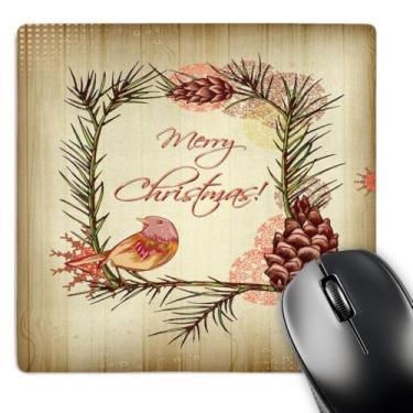 Imagem de 3dRose 20,3 x 20,3 x 0,25 cm flocos de neve de pinheiro adorável pássaro madeira com design de Natal Feliz Natal (mp_106984_1)