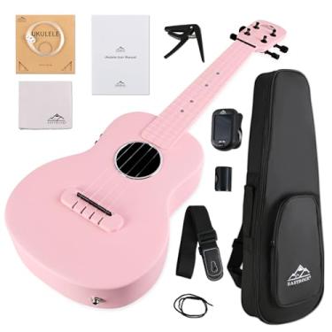Imagem de Ukulele elétrico de concerto, kit de ukelele de fibra de carbono EASTROCK de 58 cm para crianças estudante adulto profissional, iniciante Uke com capa, alça, capo, cordas, rosa