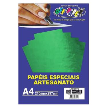 Imagem de Papel Lamicote A4 Especial Corte 10 Folhas 250g Off Paper,  Verde