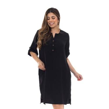 Imagem de Vestido Casual Longo De Crepe Com Botões Confortável e Leve Tendência 