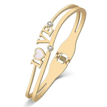 Imagem de NEWEI Bracelete de coração fofo de aço inoxidável banhado a ouro 18 quilates para casal, coração, aniversário, dia dos namorados, para mulheres, meninas, namorada, Medium, Aço inoxidável, Pedra