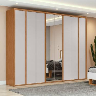 Imagem de Guarda-roupa 8 Portas 6 Gavetas 100% Mdf com Espelho Ergon Marrom/Bege