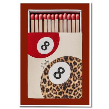 Imagem de Arte de parede moderna em tela de 8 bolas de fósforos vintage guepardo leopardo pôster vermelho divertido bar carrinho impresso Lucky Preppy Girly Room Estética para Billiard Hall Bar Quarto Decoração