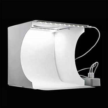 Imagem de Mini caixa de luz dobrável estúdio fotográfico softbox 2 painéis de luz LED caixa macia kit de fundo de foto caixa de luz para câmera DSLR (cor: branco, tamanho: 24 x 23 x 22 cm) (branco 24 x 23 x 22