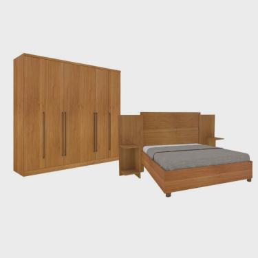 Imagem de Quarto De Casal Guarda-Roupa 6 Portas Portugal E Cama Box Casal Monaco Com Painel Espresso Móveis