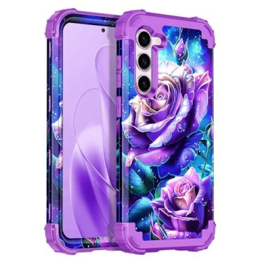 Imagem de Miqala Capa compatível com Galaxy S23 5G, que brilha no escuro, três camadas, resistente, proteção à prova de choque, amortecedor de plástico rígido + capa protetora de silicone macio para Samsung