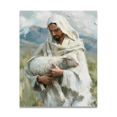 Imagem de Lamb In Arms Cristo Jesus Wall Art Life Child Of God Poster Católico Cristão Senhor Pintura Religiosa Imagem da Bíblia para Sala de Estar Igreja Pinturas Modernas Arte Decorativa 40 x 30 cm