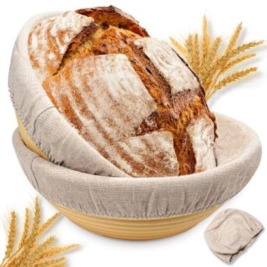 Imagem de Conjunto de 2 tigelas redondas à prova de massa para assar pão azedo, cesta de impermeabilização ou assadeira caseira, 21,6 cm