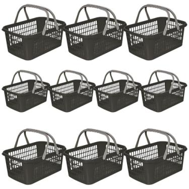 Imagem de Kit 10 Cestas de Compras Supermercado Farmacia Com Alça 9 Litros (Marrom)
