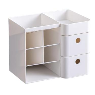 Imagem de Organizador de secretária, suporte para canetas, plástico multifuncional com suporte inclinado para canetas e organizador de gavetas para a escola, casa, escritório,