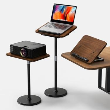Imagem de Suporte para laptop e laptop de uso duplo 2 em 1 para mesa, pequena mesa ajustável com altura ajustável de 41,9 cm a 129,5 cm, suporte de laptop alto portátil de madeira para projetor, iPad, tablet,