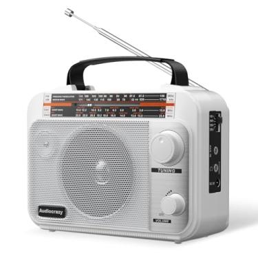 Imagem de Rádio AM/FM/SW1-2, rádio transistor de ondas curtas, CA ou operado por bateria com o melhor alto-falante grande de recepção e botão de ajuste preciso com entrada auxiliar e conector de fone de ouvido