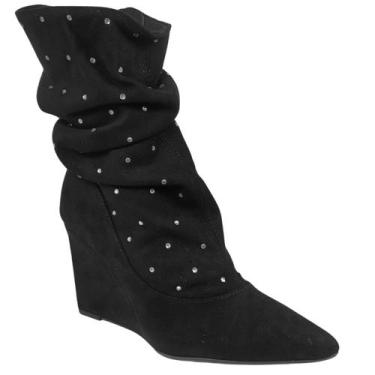 Imagem de Bota Vizzano Slouchy Strass Salto Anabela Alto 3099.102, Preto, 38