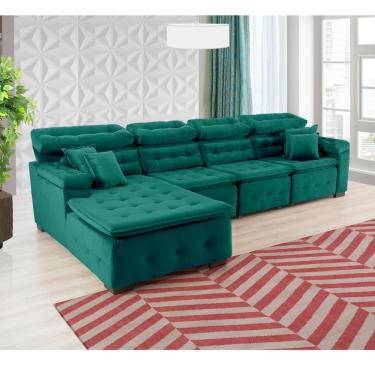 Imagem de Sofá Orlando 3.45x2.10m Com Chaise, Retrátil E Reclinável - Verde