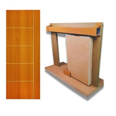 Imagem de Kit Porta Madeira Frisada 4000  - 90x210 + Trilho Correr 1,80 Cereja +