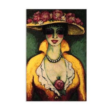 Imagem de SDYJ6GSW Impressões de artistas famosos em tela mulher com chapéu florido GicléE reprodução de pintura a óleo estilo fauvismo pôster artístico para sala de estar quarto decoração de casa 75 x 50 cm