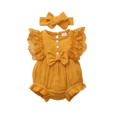 Imagem de Macacão Bebê Menina (0-18 Meses) - Sem Mangas, Renda, Arco e Bandana, 