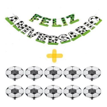 Imagem de Kit 10 Balões Tema Futebol + Faixa Feliz Aniversário - WinnerEshop