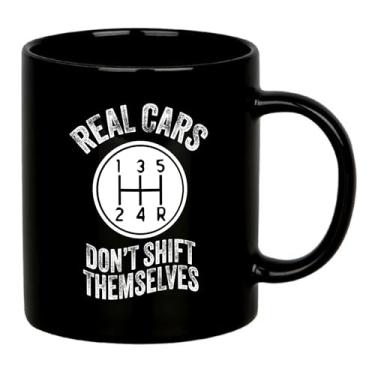 Imagem de Panvola Real Cars Don't Shift Themselves Presentes de carro para homens mulheres novos motoristas namorado pai marido amantes de carro mecânico colecionador caneca de café de cerâmica 325 ml preta