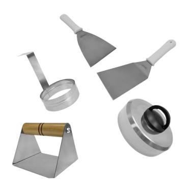 Imagem de Kit para Lanches com 2 Espátulas em Inox Abafador para Smash Burger e Modelador de Ovo Ideal para Chapa Hambúrguer Lanches Gourmet Cozinha Profissional ou Doméstica Evitra
