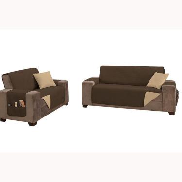 Imagem de Protetor De Sofá King 2 E 3 Lugares Impermeável 100% Poliéster Cor:tabacocáqui