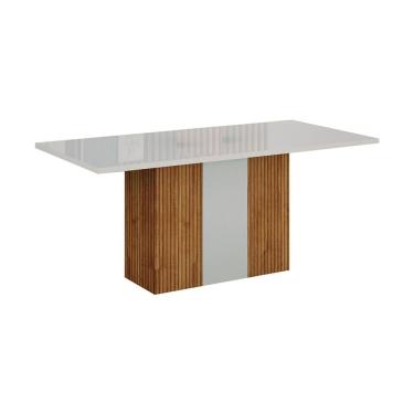 Imagem de Mesa de Jantar Retangular com Tampo de Vidro Doha 100% MDF Off White e Freijó 160 cm