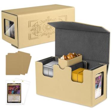 Imagem de Zioffiel Mtg Commander Deck Box, caixa de baralho 3 em 1 Tcg para mais de 500 cartas de manga única, estojo de armazenamento de cartão de jogo com 2 divisórias e 2 toploaders (bege)