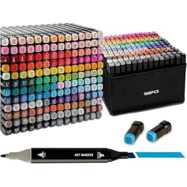 Imagem de Conjunto de Marcadores 168 Cores de Pontas Duplas, Marcadores Permanentes para Desenho, Para Crianças e Adultos, à Base de Álcool, Canetinhas Para Ilustração de Artistas (168 cores)