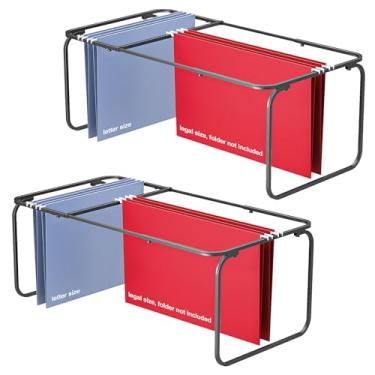 Imagem de 2 conjuntos de moldura de pasta de arquivo ajustável atualizada, tamanho legal/letra, comprimento ajustado 40,6 cm a 63,5 cm, inserção organizadora de gaveta de arquivos de aço resistente, suporte de