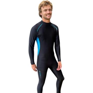 Imagem de Sharkskin Terno com zíper traseiro à prova de frio para mergulho, mergulho livre, caiaque, surfe, jet ski e natação para homens, preto/azul, grande e alto