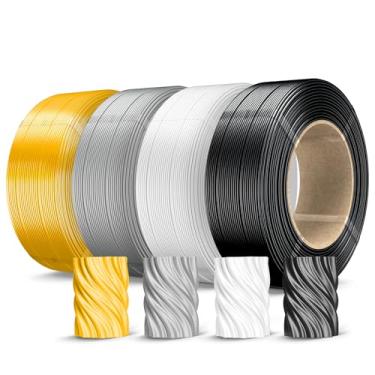 Imagem de SUNLU Pacote de refil de filamento PLA de seda de 500 g de 1,75 mm, 4 cores, sem carretel, filamento de seda para carretéis reutilizáveis, compatível com a impressora Bambu Lab A1, preto/branco/ouro