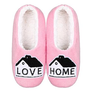 Imagem de ZYZX Meias femininas com pegador para mulheres/chinelos aconchegantes para casa/antiderrapante forradas com lã engraçadas para uso interno com garras, para senhoras/vinho rosa, Rosa, Medium