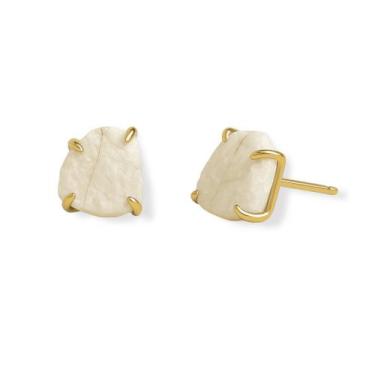 Imagem de Brinco Tarraxa Opala Branca - Cristal Natural, Banho Ouro 18k