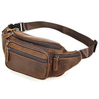 Imagem de Pochete de couro genuíno para homens e mulheres com vários bolsos para viagens, esportes, caminhadas, ciclismo, pesca, corrida, Crazycoffee, Small, Clássico