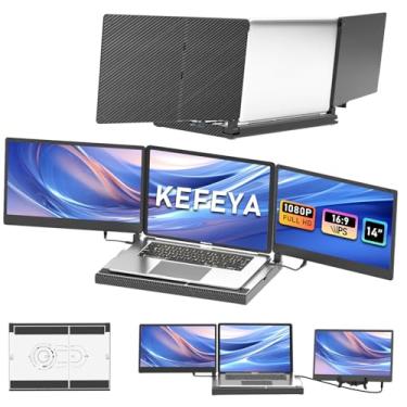 Imagem de KEFEYA Extensor de monitor de laptop triplo de 35 cm com base de metal, rotação de 360° 1080p extensor de tela portátil para laptops de 12 a 17,3 polegadas - compatível com Windows, Surface, MacBook