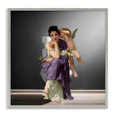 Imagem de Stupell Industries Vintage Lady & Cherub Banheiro Cinza Emoldurado Giclee Art Design por Seven Trees Design, 17 x 17