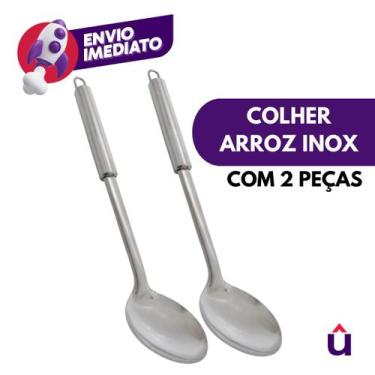 Imagem de Kit Colher Arroz Grande Inox Premium 32cm Preparar Servir Cozinhar Dia