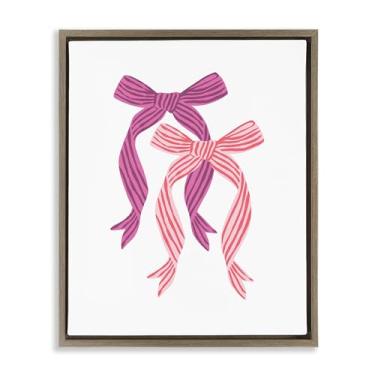 Imagem de Stupell Industries Tela flutuante marrom magenta e vermelha com laço duplo emoldurado design de arte de parede por Krissy Mast, 53 x 43 cm
