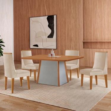 Imagem de Mesa 120cm Tampo Mdf Canto Copo e 4 Cadeiras Merlim Sena - Rufato