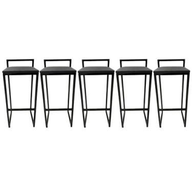 Imagem de Kit 5 Banquetas Bar Alta Quadrada modelo Pub com encosto preta assento