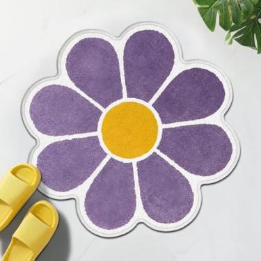 Imagem de TRYYN Tapete de banho com flores, design floral roxo, tapete redondo, antiderrapante, tapetes macios e absorventes, capachos, decoração para meninas, mulheres, banheiro, quarto, banheira, presentes