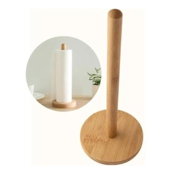 Imagem de Porta Papel Toalha Em Bambu Cozinha Suporte Vertical Mesa