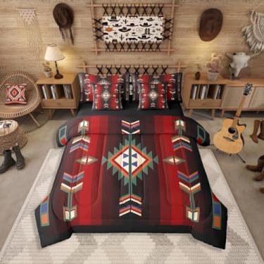 Imagem de Erosebridal Conjunto de edredom Queen ocidental com 7 peças, rústico, boêmio e étnico, sudoeste asteca do sudoeste, para crianças e adultos, conjunto de cama étnico boêmio vintage