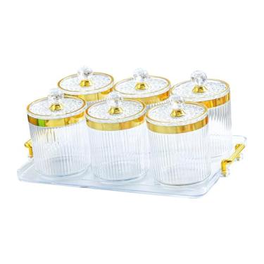 Imagem de DimyFew Recipiente para armazenamento de alimentos com bandeja organizadora decorativa pote de açúcar para sala de estar festa de fim de ano lanche frutas, Claro