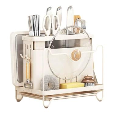 Imagem de JUSHZ Bandeja de cozimento, bandeja de armazenamento, suporte para prateleiras de armário, suporte de tábua de cortar bancada, suporte de faca de cozinha, cesto de talheres com bandeja coletora, forte