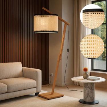 Imagem de Luminária Aurora De Chão DMOB Em Madeira Com Cúpula Palha Moderno